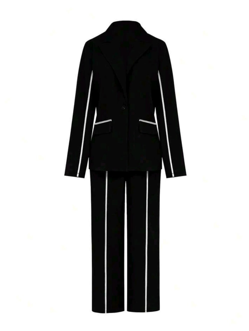 Black Wide-Leg Suit Pants with White Stripe - Women's - Picture 2 of 4